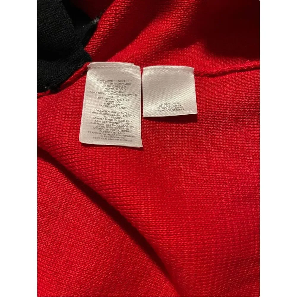 Anne‎ Klein Women’s Large Full-Zip Faux Leather Trim Sweater Black/Ruby